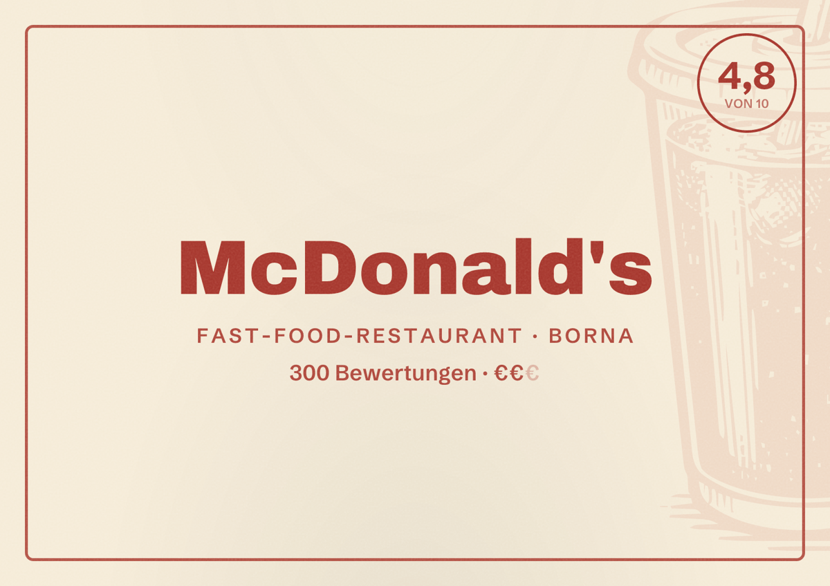 Illustriertes Poster von McDonald's, Fast-Food-Restaurant in Borna: Bewertung 4,8 von 10 aus 300 Bewertungen, Preisniveau €€