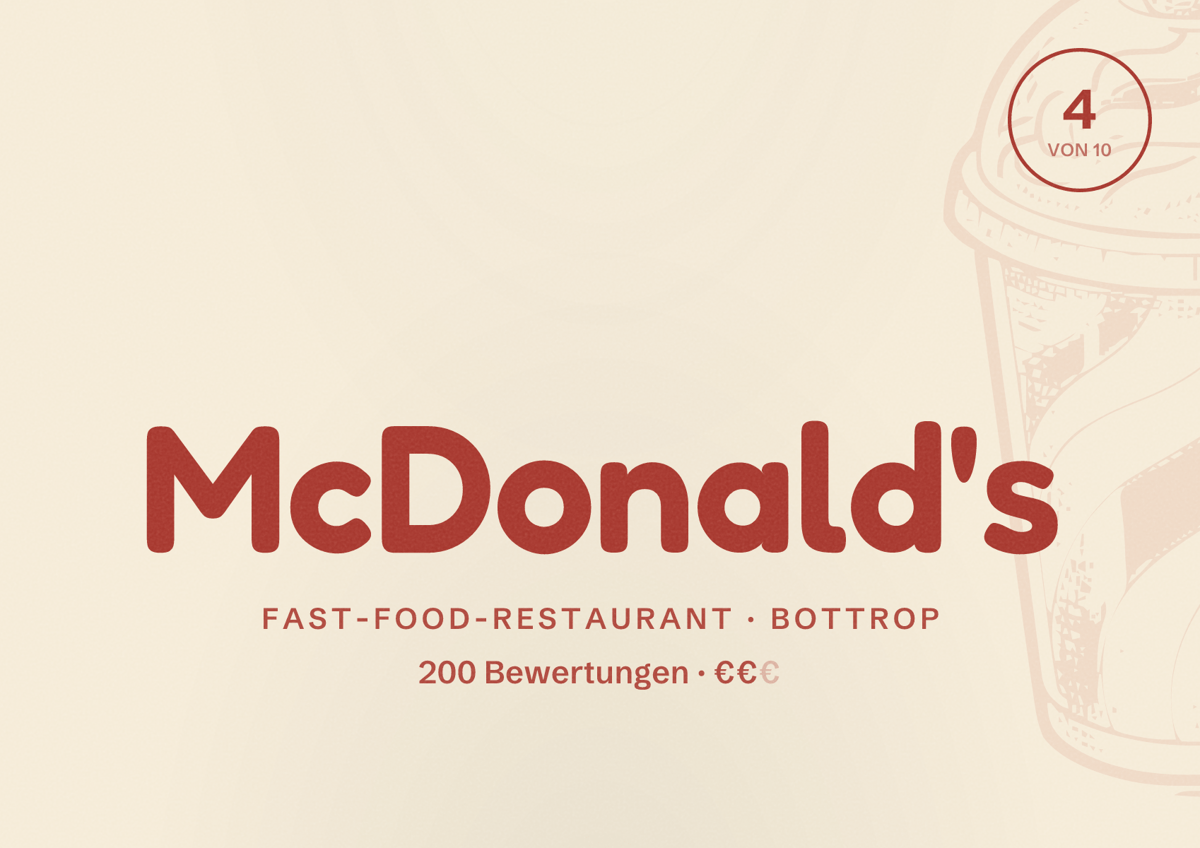 Illustriertes Poster von McDonald's, Fast-Food-Restaurant in Bottrop: Bewertung 4,0 von 10 aus 200 Bewertungen, Preisniveau €€