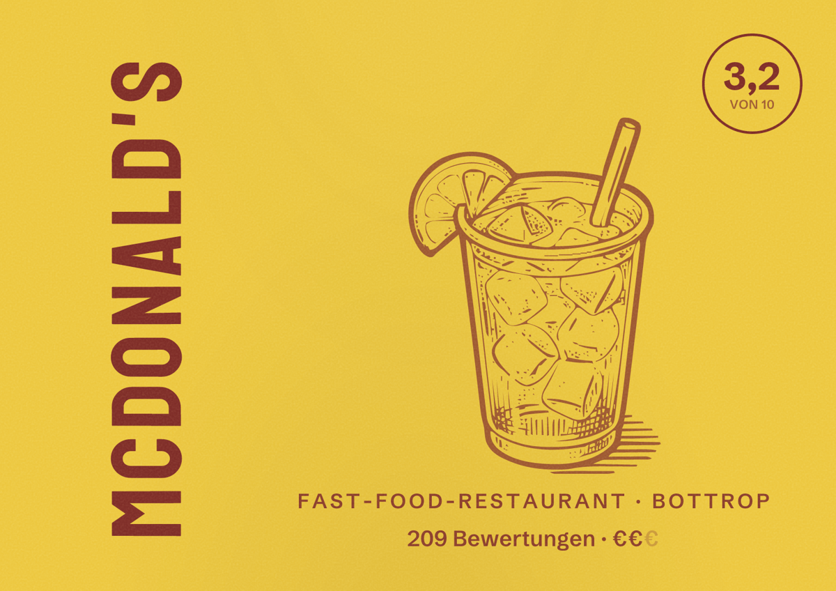 Illustriertes Poster von McDonald's, Fast-Food-Restaurant in Bottrop: Bewertung 3,2 von 10 aus 209 Bewertungen, Preisniveau €€