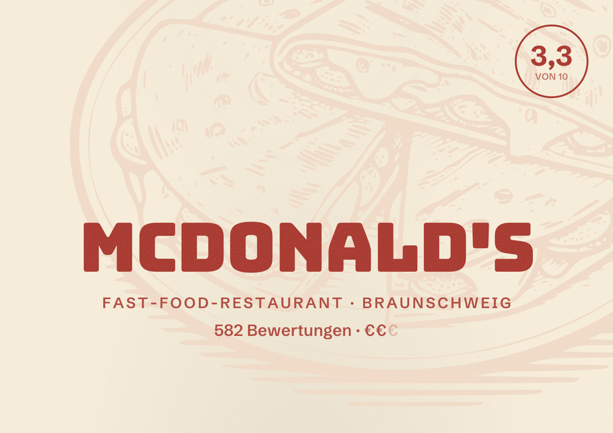 Illustriertes Poster von McDonald's, Fast-Food-Restaurant in Braunschweig: Bewertung 3,3 von 10 aus 582 Bewertungen, Preisniveau €€