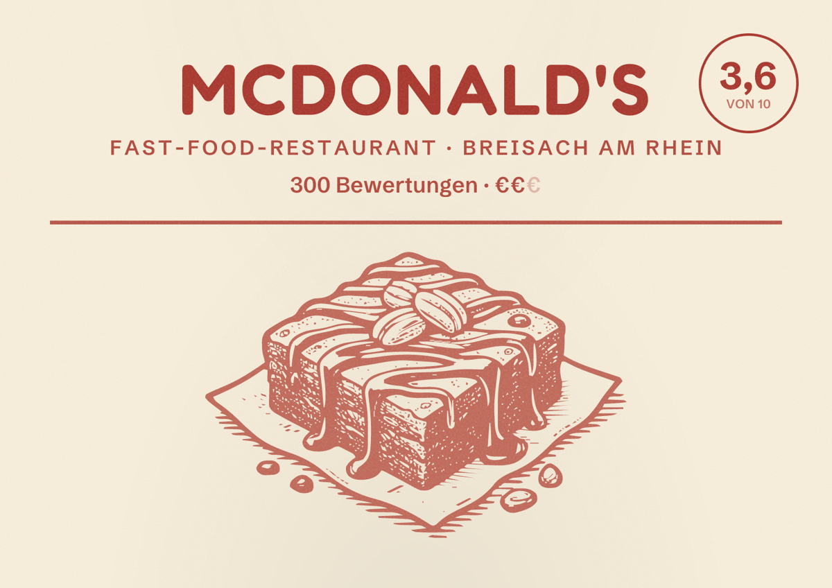 Illustriertes Poster von McDonald's, Fast-Food-Restaurant in Breisach am Rhein: Bewertung 3,6 von 10 aus 300 Bewertungen, Preisniveau €€