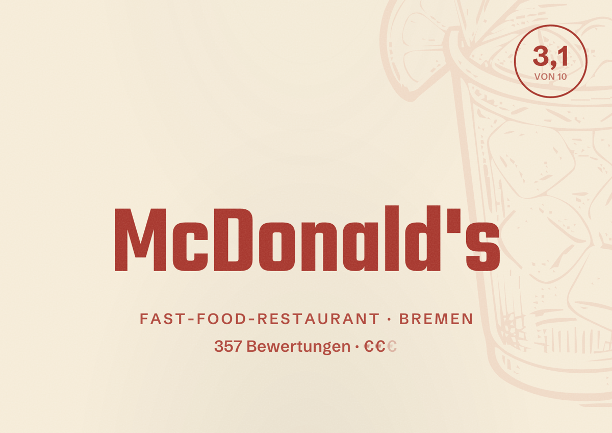 Illustriertes Poster von McDonald's, Fast-Food-Restaurant in Bremen: Bewertung 3,1 von 10 aus 357 Bewertungen, Preisniveau €€