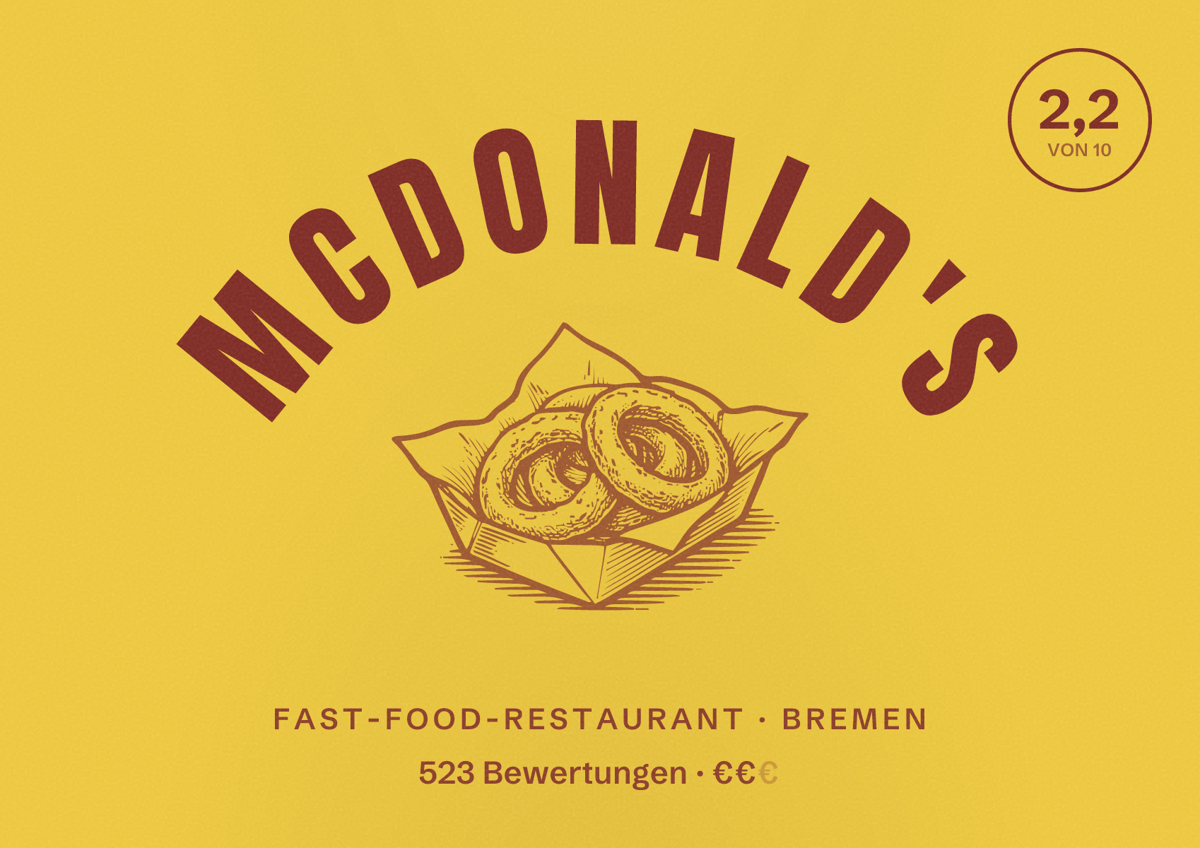 Illustriertes Poster von McDonald's, Fast-Food-Restaurant in Bremen: Bewertung 2,2 von 10 aus 523 Bewertungen, Preisniveau €€