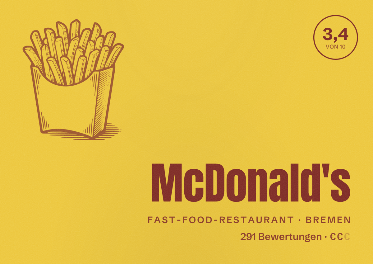 Illustriertes Poster von McDonald's, Fast-Food-Restaurant in Bremen: Bewertung 3,4 von 10 aus 291 Bewertungen, Preisniveau €€