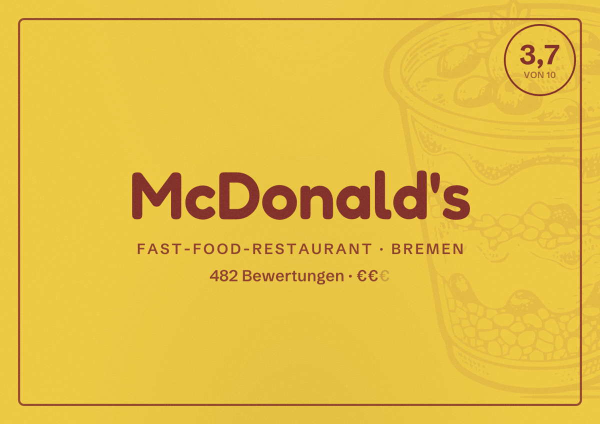 Illustriertes Poster von McDonald's, Fast-Food-Restaurant in Bremen: Bewertung 3,7 von 10 aus 482 Bewertungen, Preisniveau €€
