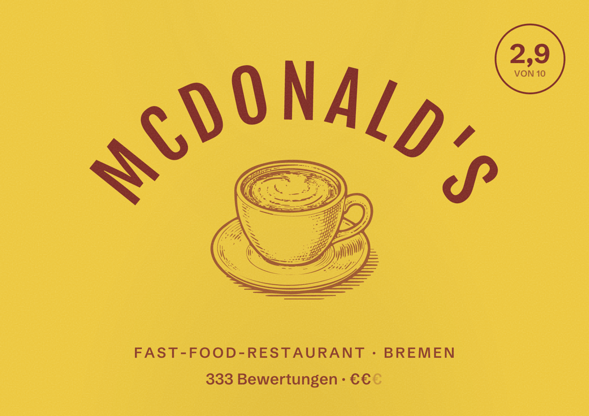 Illustriertes Poster von McDonald's, Fast-Food-Restaurant in Bremen: Bewertung 2,9 von 10 aus 333 Bewertungen, Preisniveau €€