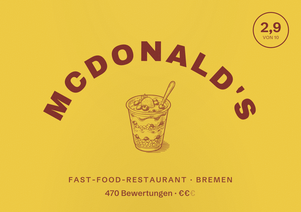 Illustriertes Poster von McDonald's, Fast-Food-Restaurant in Bremen: Bewertung 2,9 von 10 aus 470 Bewertungen, Preisniveau €€