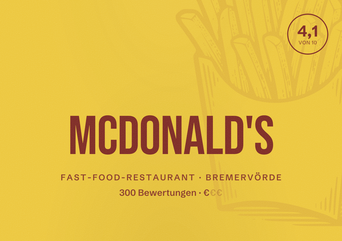 Illustriertes Poster von McDonald's, Fast-Food-Restaurant in Bremervörde: Bewertung 4,1 von 10 aus 300 Bewertungen, Preisniveau €