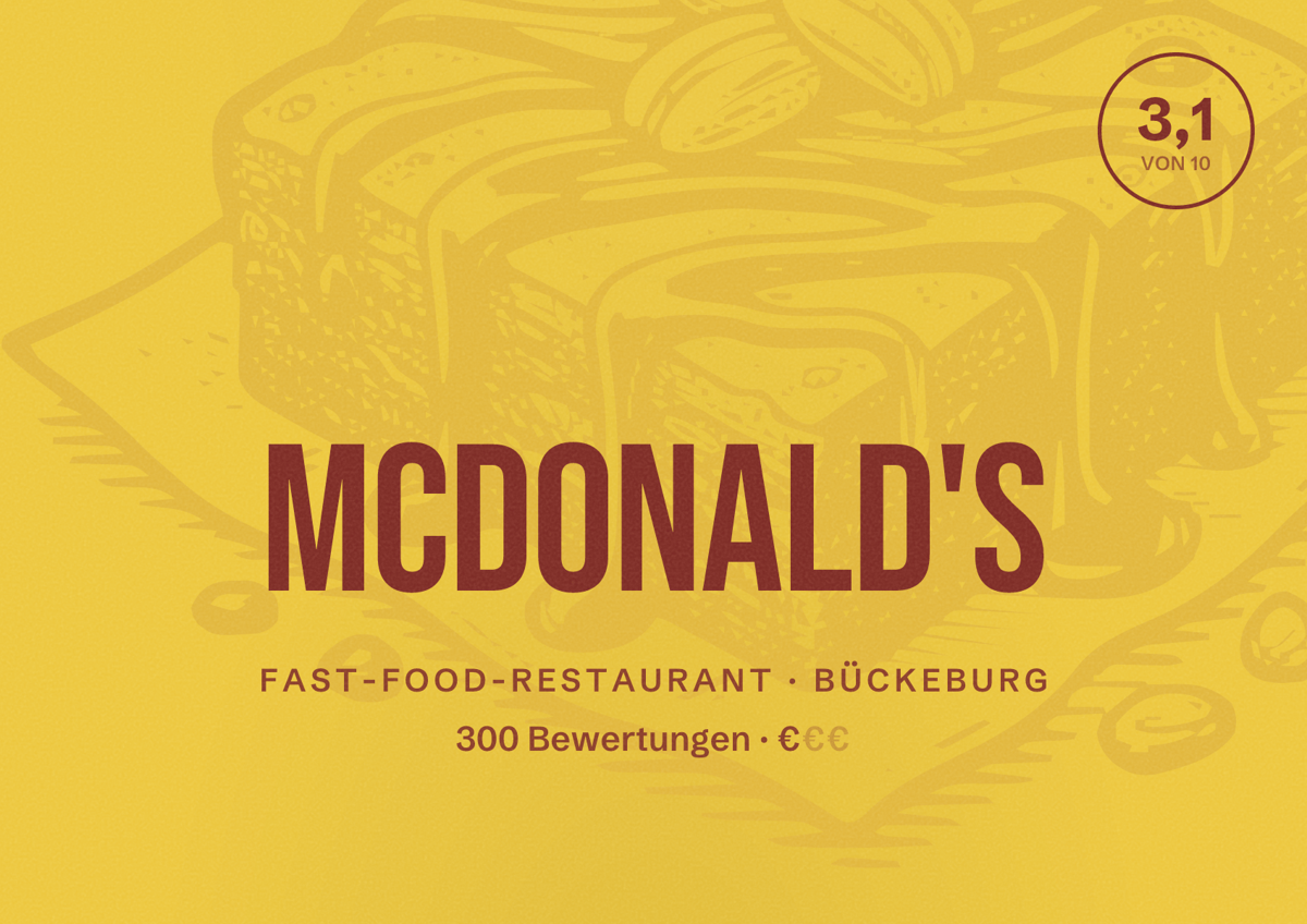 Illustriertes Poster von McDonald's, Fast-Food-Restaurant in Bückeburg: Bewertung 3,1 von 10 aus 300 Bewertungen, Preisniveau €