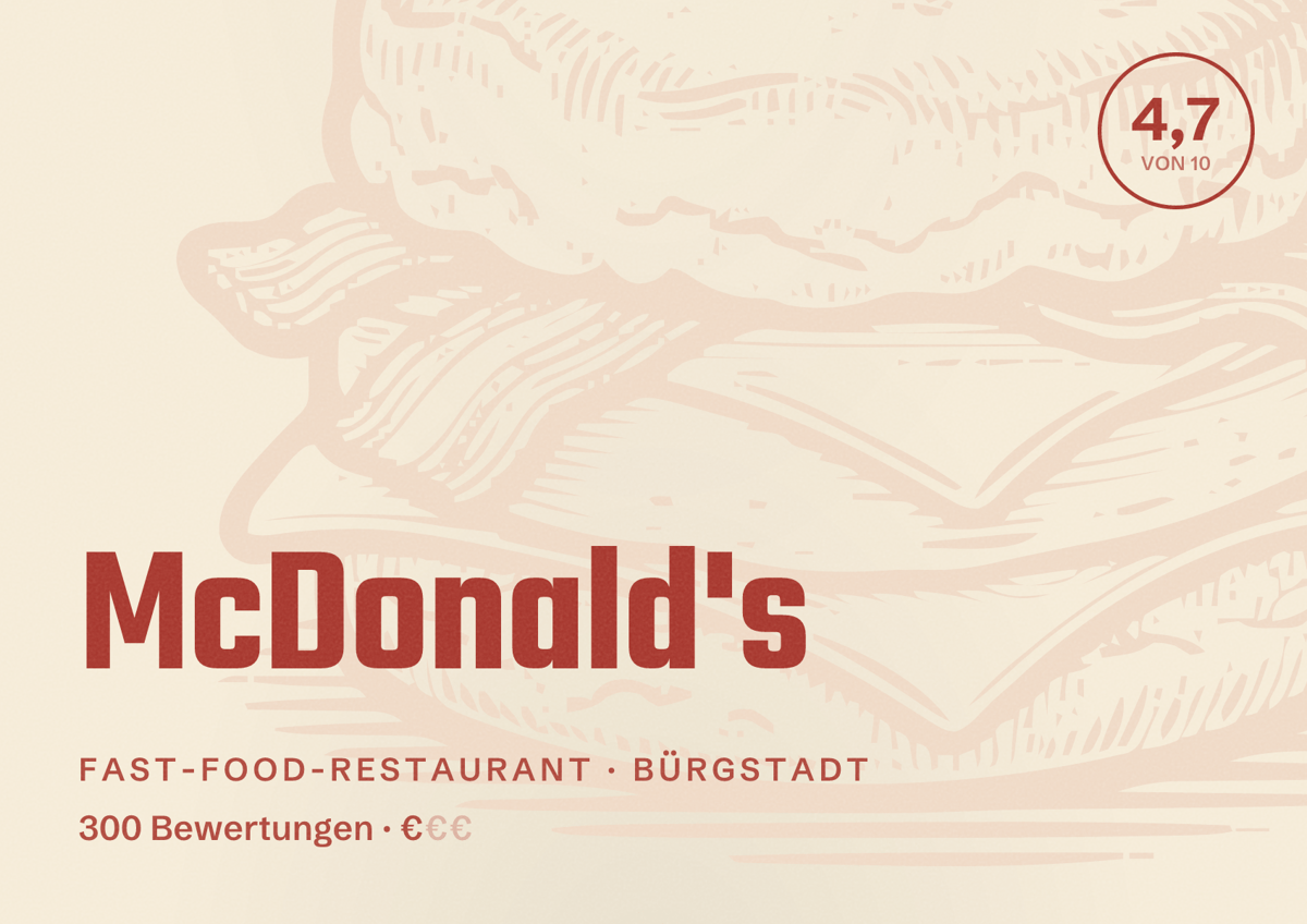 Illustriertes Poster von McDonald's, Fast-Food-Restaurant in Bürgstadt: Bewertung 4,7 von 10 aus 300 Bewertungen, Preisniveau €