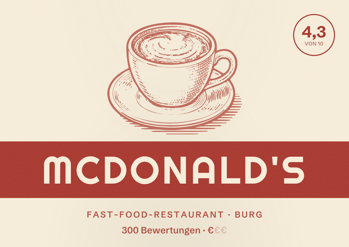Illustriertes Poster von McDonald's, Fast-Food-Restaurant in Burg: Bewertung 4,3 von 10 aus 300 Bewertungen, Preisniveau €