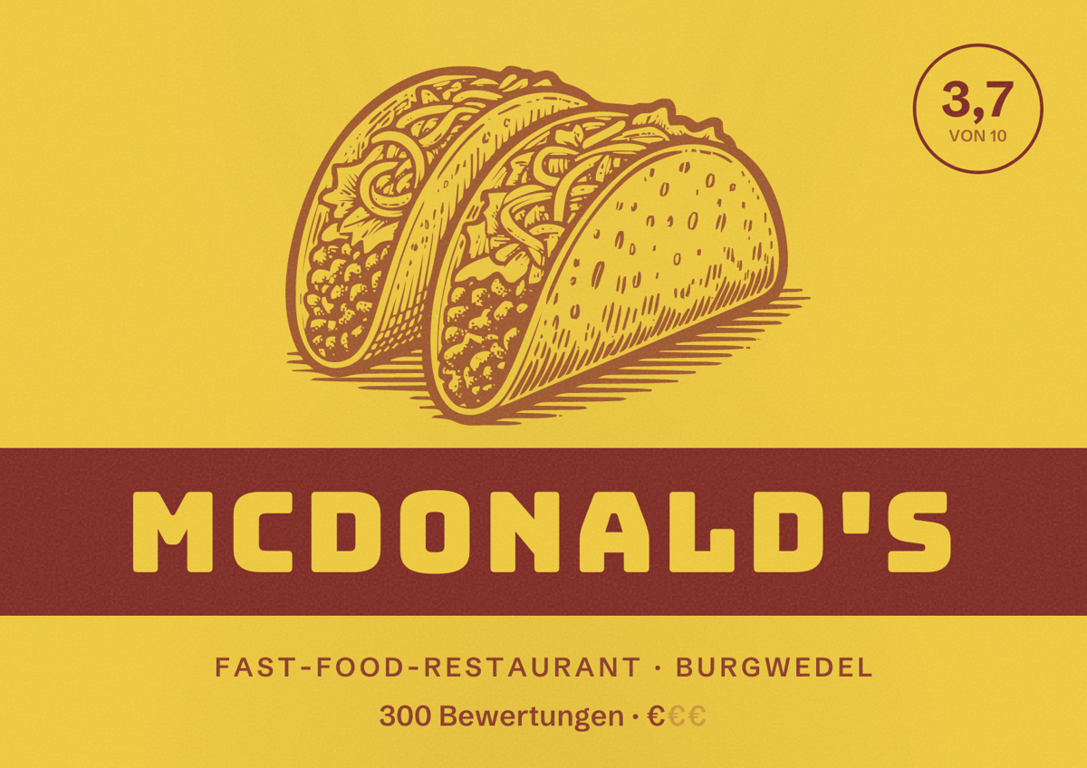 Illustriertes Poster von McDonald's, Fast-Food-Restaurant in Burgwedel: Bewertung 3,7 von 10 aus 300 Bewertungen, Preisniveau €