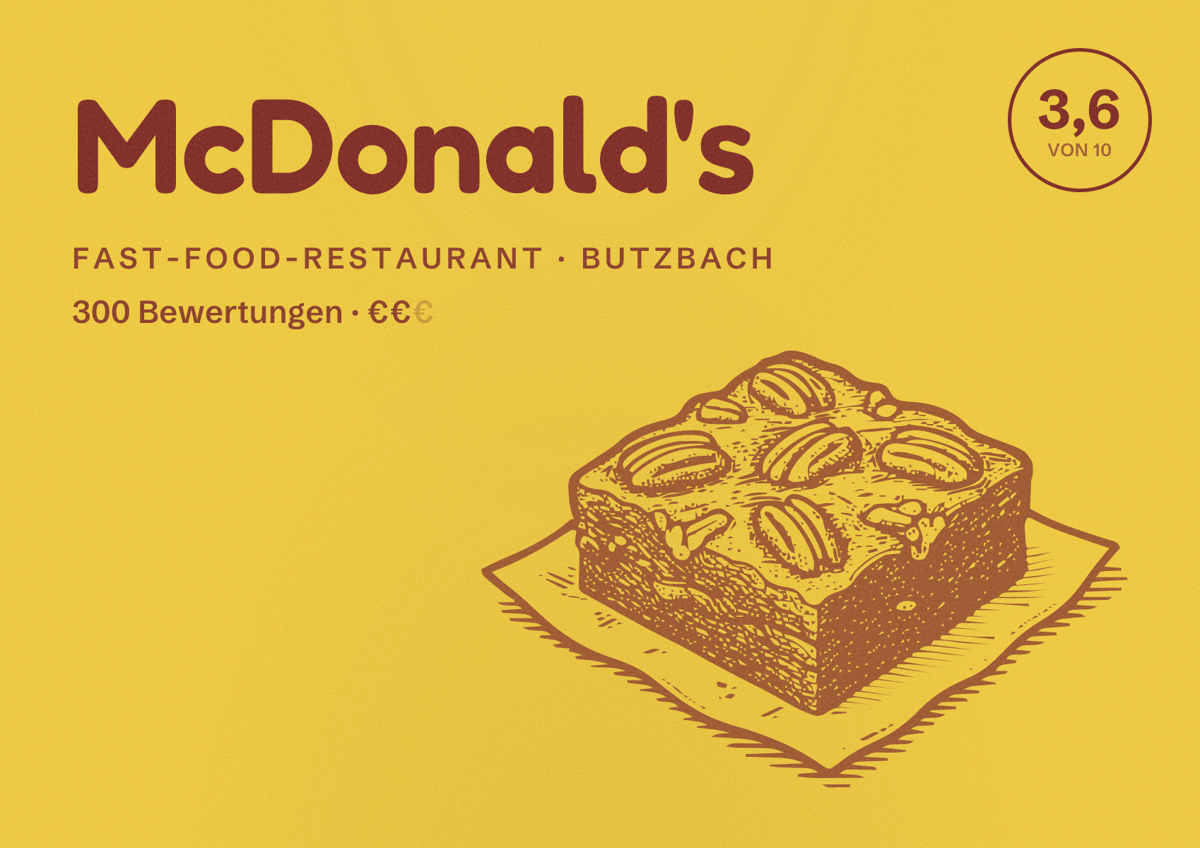 Illustriertes Poster von McDonald's, Fast-Food-Restaurant in Butzbach: Bewertung 3,6 von 10 aus 300 Bewertungen, Preisniveau €€