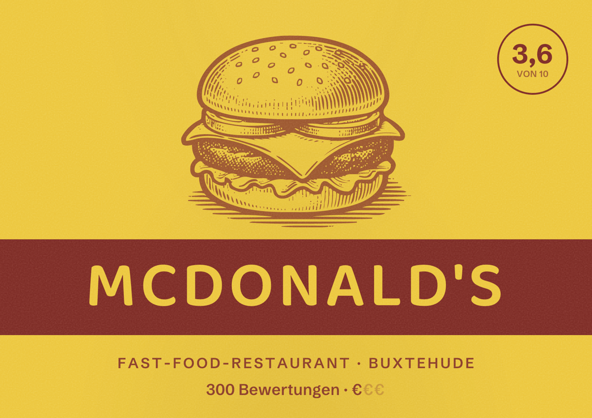 Illustriertes Poster von McDonald's, Fast-Food-Restaurant in Buxtehude: Bewertung 3,6 von 10 aus 300 Bewertungen, Preisniveau €