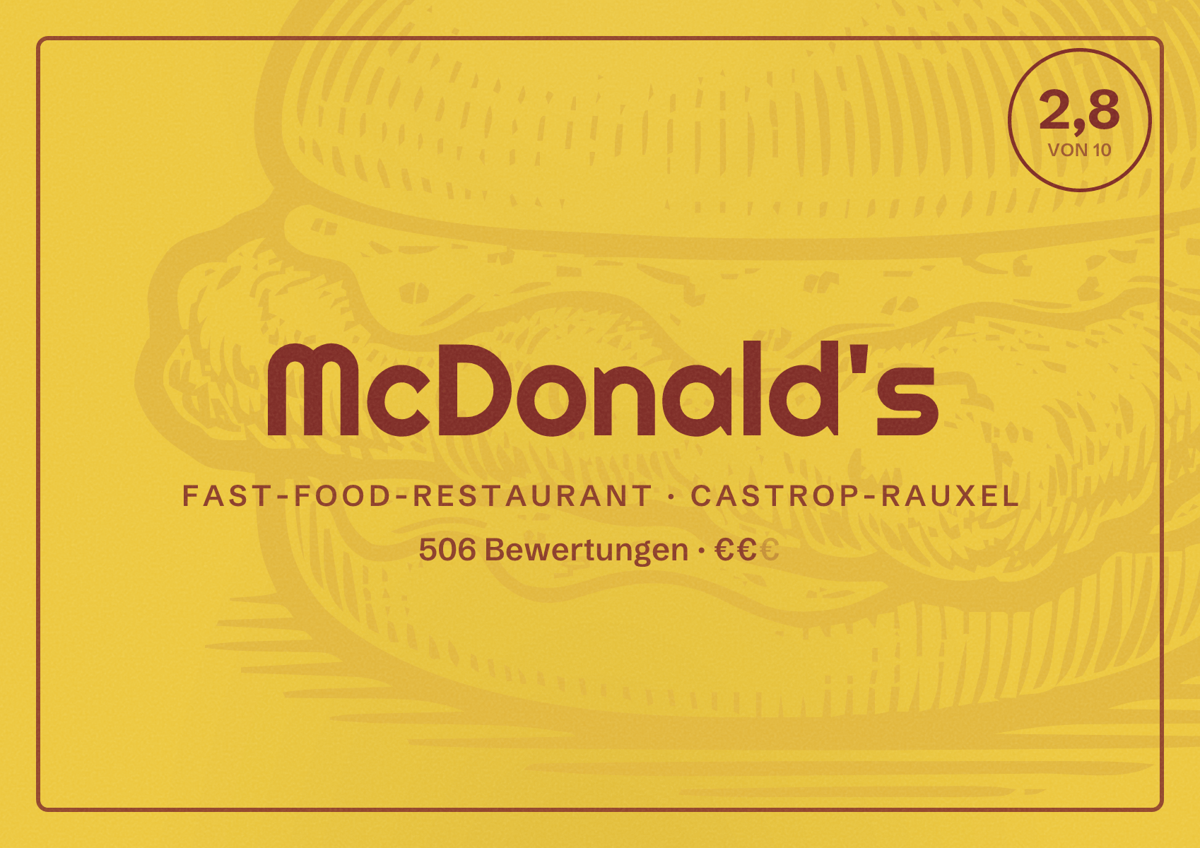 Illustriertes Poster von McDonald's, Fast-Food-Restaurant in Castrop-Rauxel: Bewertung 2,8 von 10 aus 506 Bewertungen, Preisniveau €€