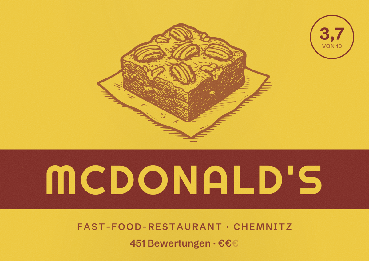 Illustriertes Poster von McDonald's, Fast-Food-Restaurant in Chemnitz: Bewertung 3,7 von 10 aus 451 Bewertungen, Preisniveau €€