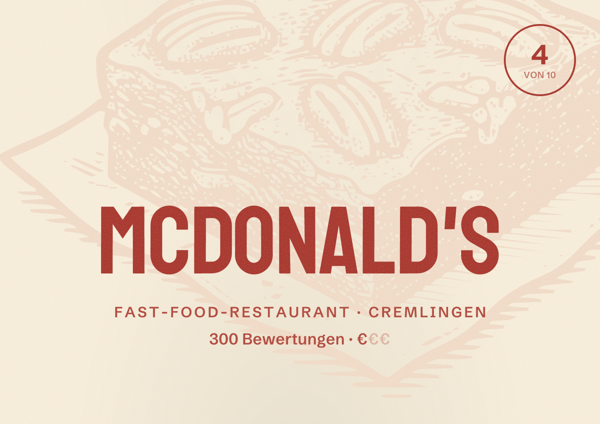 Illustriertes Poster von McDonald's, Fast-Food-Restaurant in Cremlingen: Bewertung 4 von 10 aus 300 Bewertungen, Preisniveau €
