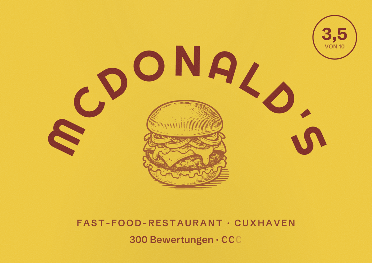 Illustriertes Poster von McDonald's, Fast-Food-Restaurant in Cuxhaven: Bewertung 3,5 von 10 aus 300 Bewertungen, Preisniveau €€