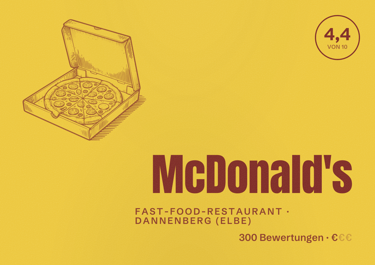 Illustriertes Poster von McDonald's, Fast-Food-Restaurant in Dannenberg (Elbe): Bewertung 4,4 von 10 aus 300 Bewertungen, Preisniveau €