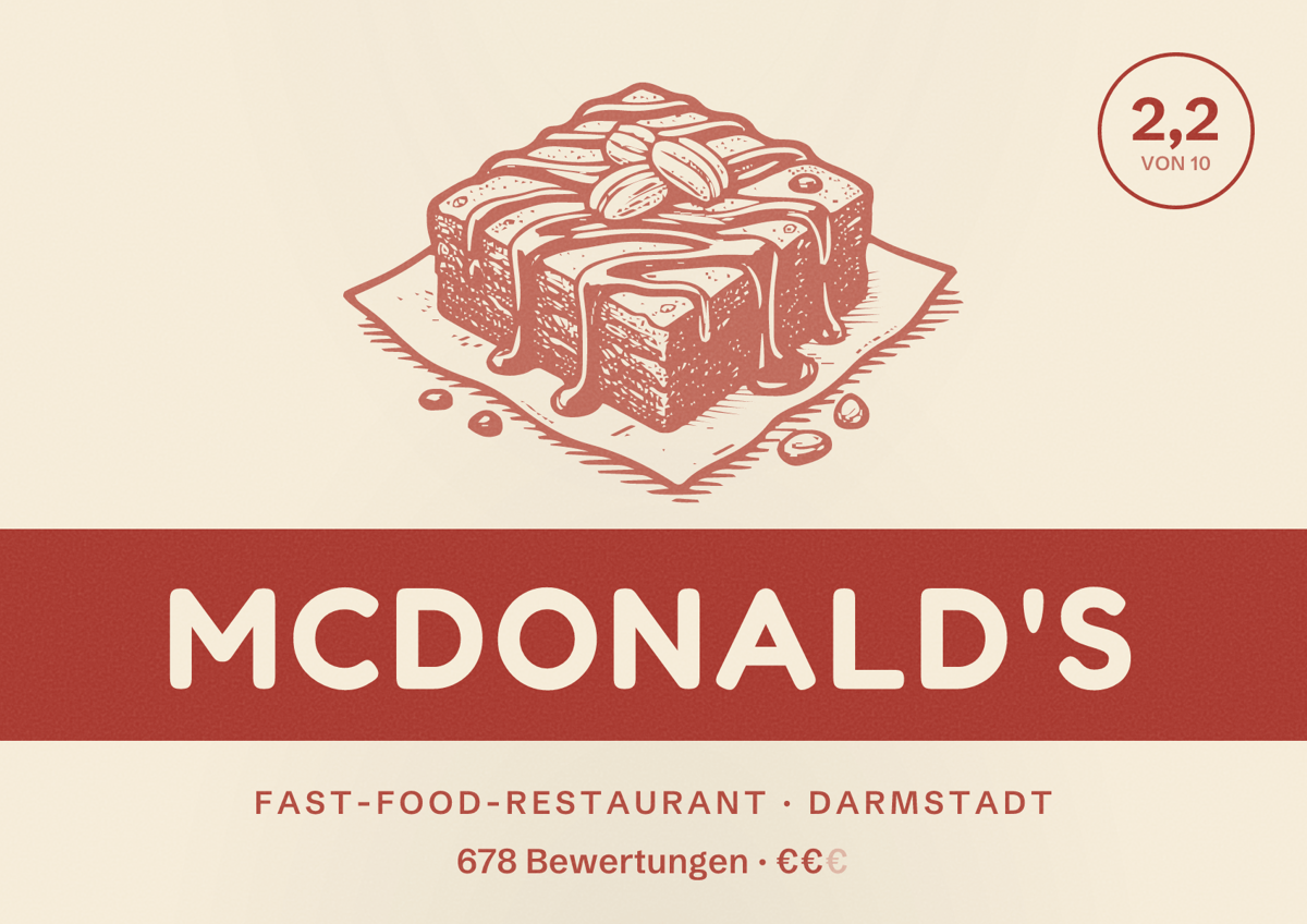 Illustriertes Poster von McDonald's, Fast-Food-Restaurant in Darmstadt: Bewertung 2,2 von 10 aus 678 Bewertungen, Preisniveau €€
