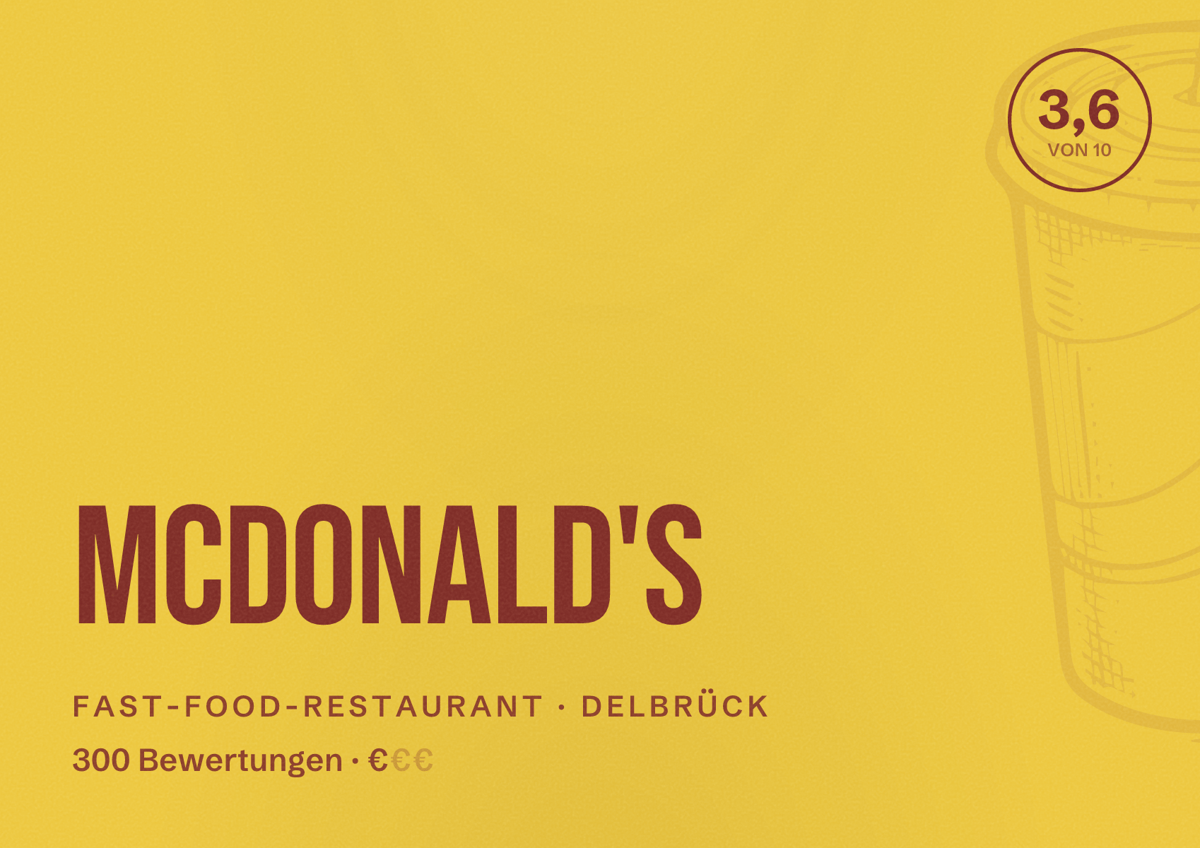 Illustriertes Poster von McDonald's, Fast-Food-Restaurant in Delbrück: Bewertung 3,6 von 10 aus 300 Bewertungen, Preisniveau €