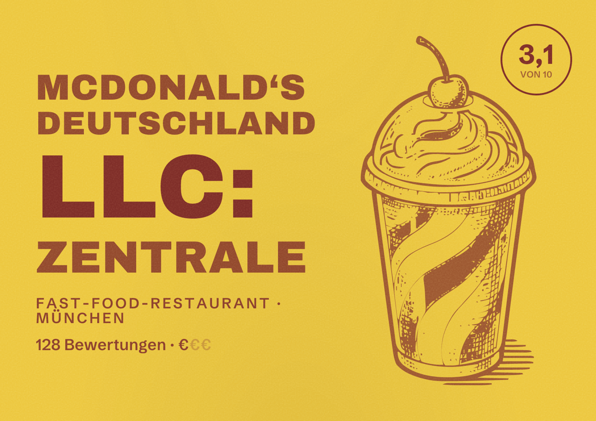 Illustriertes Poster von McDonald‘s Deutschland LLC: Zentrale, Fast-Food-Restaurant in München: Bewertung 3,1 von 10 aus 128 Bewertungen, Preisniveau €