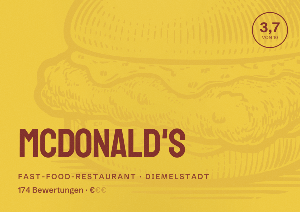 Illustriertes Poster von McDonald's, Fast-Food-Restaurant in Diemelstadt: Bewertung 3,7 von 10 aus 174 Bewertungen, Preisniveau €