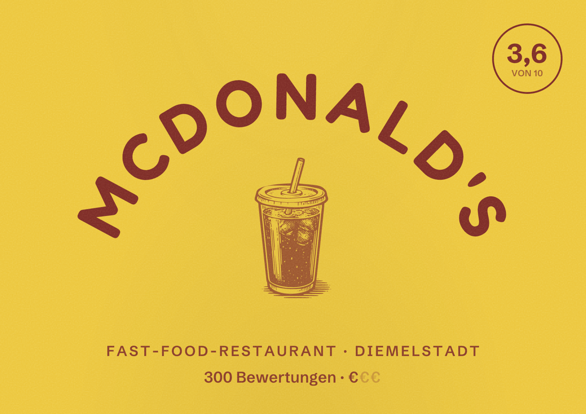 Illustriertes Poster von McDonald's, Fast-Food-Restaurant in Diemelstadt: Bewertung 3,6 von 10 aus 300 Bewertungen, Preisniveau €