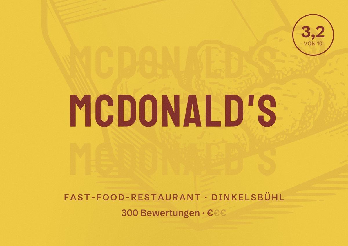 Illustriertes Poster von McDonald's, Fast-Food-Restaurant in Dinkelsbühl: Bewertung 3,2 von 10 aus 300 Bewertungen, Preisniveau €