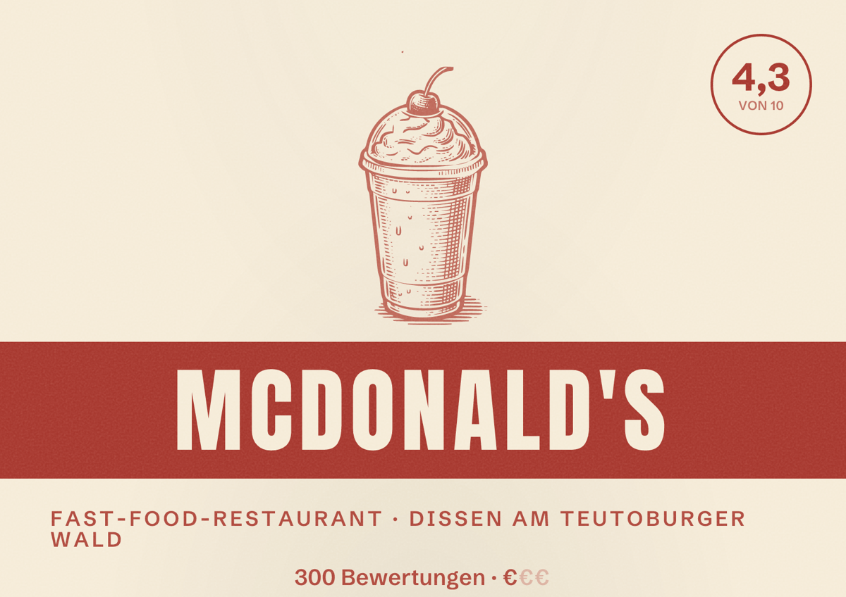 Illustriertes Poster von McDonald's, Fast-Food-Restaurant in Dissen am Teutoburger Wald: Bewertung 4,3 von 10 aus 300 Bewertungen, Preisniveau €