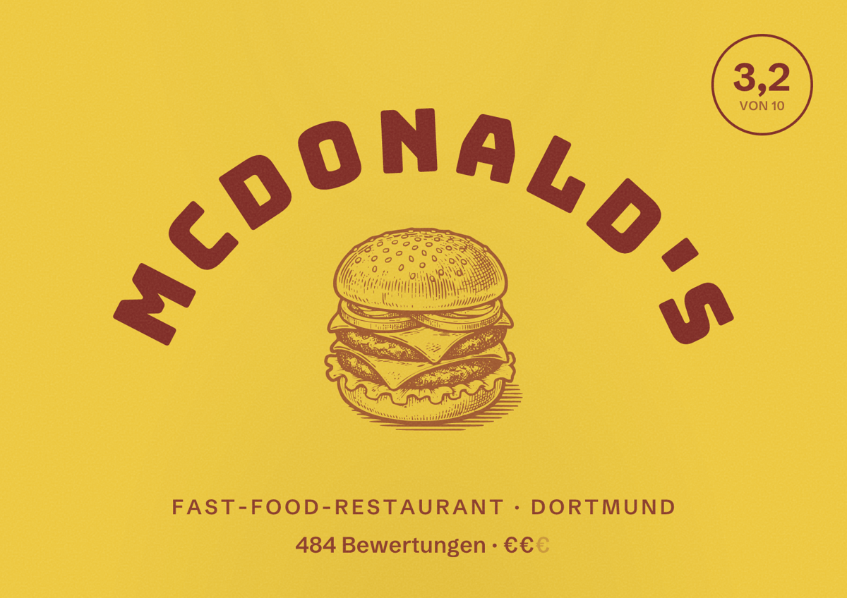 Illustriertes Poster von McDonald's, Fast-Food-Restaurant in Dortmund: Bewertung 3,2 von 10 aus 484 Bewertungen, Preisniveau €€