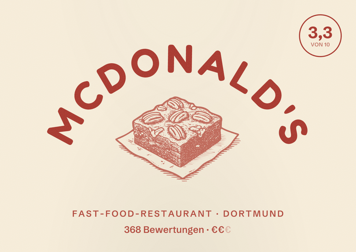 Illustriertes Poster von McDonald's, Fast-Food-Restaurant in Dortmund: Bewertung 3,3 von 10 aus 368 Bewertungen, Preisniveau €€