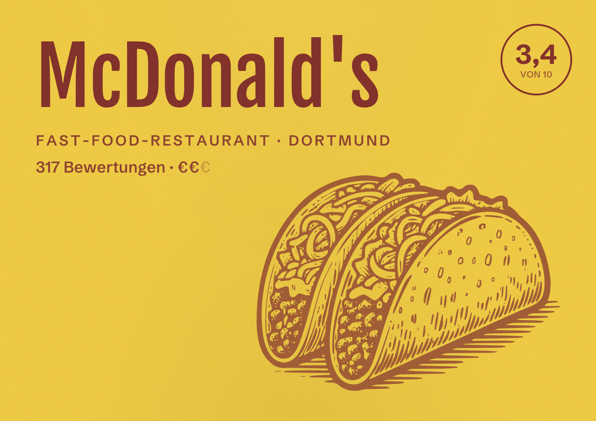 Illustriertes Poster von McDonald's, Fast-Food-Restaurant in Dortmund: Gästebewertung 3,4 von 10 aus 317 Bewertungen