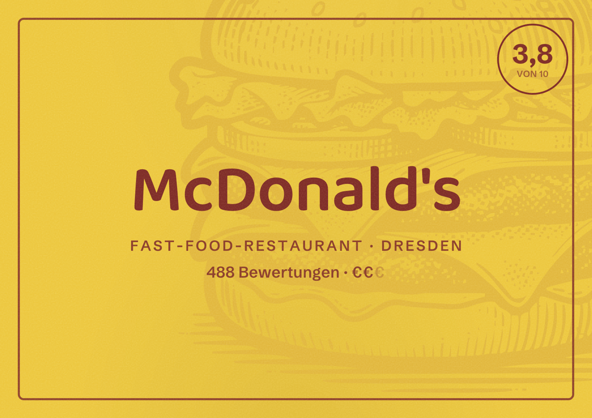 Illustriertes Poster von McDonald's, Fast-Food-Restaurant in Dresden: Bewertung 3,8 von 10 aus 488 Bewertungen, Preisniveau €€