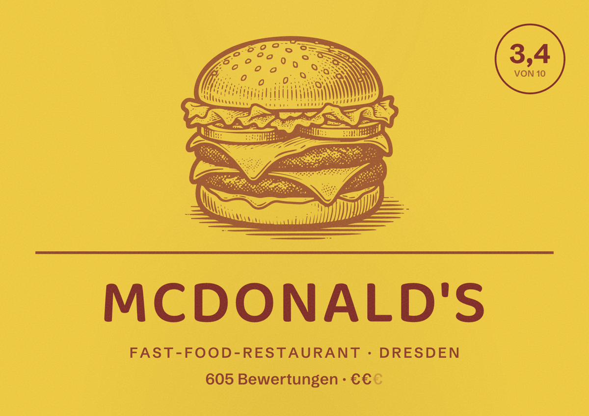 Illustriertes Poster von McDonald's, Fast-Food-Restaurant in Dresden: Bewertung 3,4 von 10 aus 605 Bewertungen, Preisniveau €€