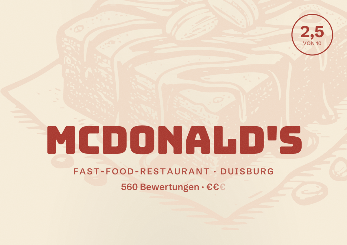 Illustriertes Poster von McDonald's, Fast-Food-Restaurant in Duisburg: Bewertung 2,5 von 10 aus 560 Bewertungen, Preisniveau €€