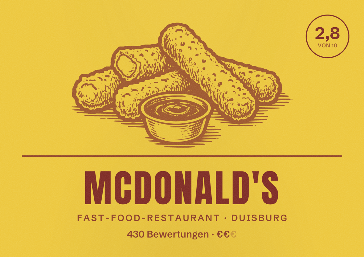 Illustriertes Poster von McDonald's, Fast-Food-Restaurant in Duisburg: Bewertung 2,8 von 10 aus 430 Bewertungen, Preisniveau €€