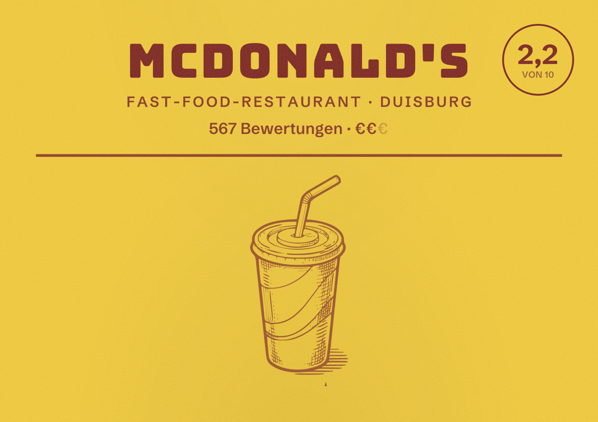 Illustriertes Poster von McDonald's, Fast-Food-Restaurant in Duisburg: Bewertung 2,2 von 10 aus 567 Bewertungen, Preisniveau €€