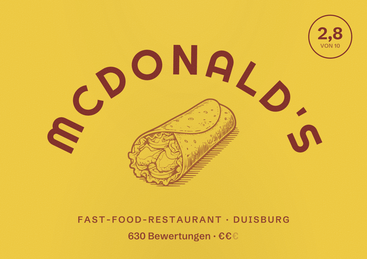 Illustriertes Poster von McDonald's, Fast-Food-Restaurant in Duisburg: Bewertung 2,8 von 10 aus 630 Bewertungen, Preisniveau €€