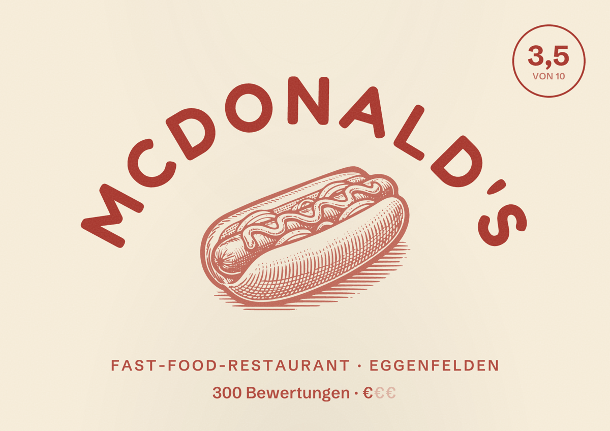 Illustriertes Poster von McDonald's, Fast-Food-Restaurant in Eggenfelden: Bewertung 3,5 von 10 aus 300 Bewertungen, Preisniveau €