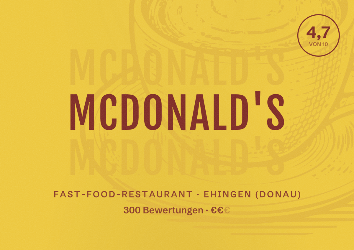 Illustriertes Poster von McDonald's, Fast-Food-Restaurant in Ehingen (Donau): Bewertung 4,7 von 10 aus 300 Bewertungen, Preisniveau €€