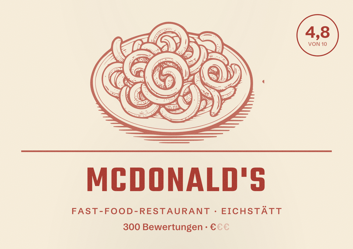 Illustriertes Poster von McDonald's, Fast-Food-Restaurant in Eichstätt: Bewertung 4,8 von 10 aus 300 Bewertungen, Preisniveau €