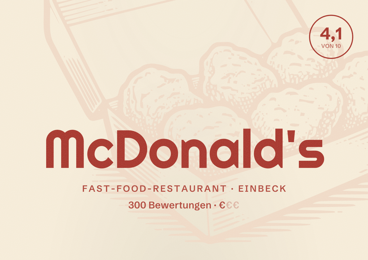 Illustriertes Poster von McDonald's, Fast-Food-Restaurant in Einbeck: Bewertung 4,1 von 10 aus 300 Bewertungen, Preisniveau €