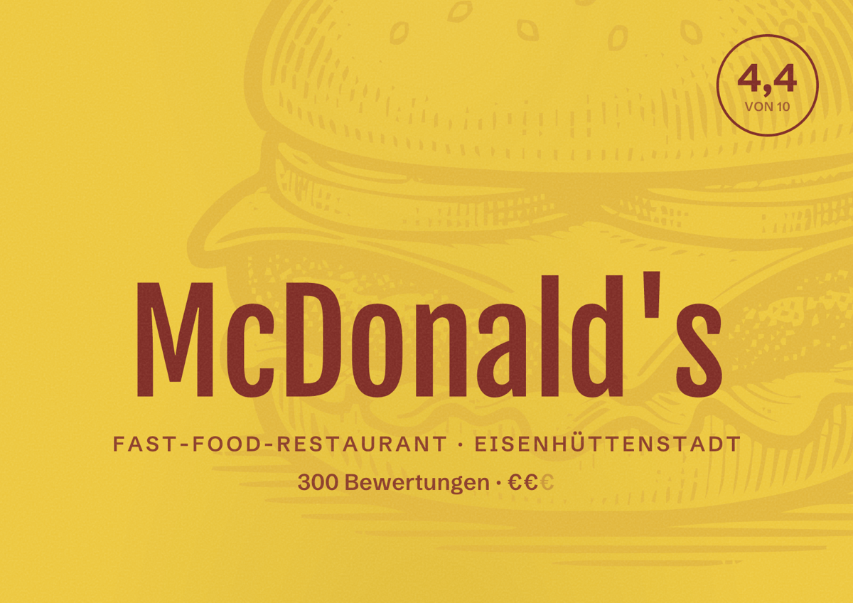 Illustriertes Poster von McDonald's, Fast-Food-Restaurant in Eisenhüttenstadt: Bewertung 4,4 von 10 aus 300 Bewertungen, Preisniveau €€