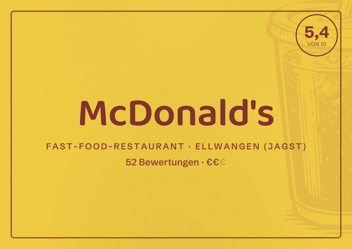Illustriertes Poster von McDonald's, Fast-Food-Restaurant in Ellwangen (Jagst): Bewertung 5,4 von 10 aus 52 Bewertungen, Preisniveau €€