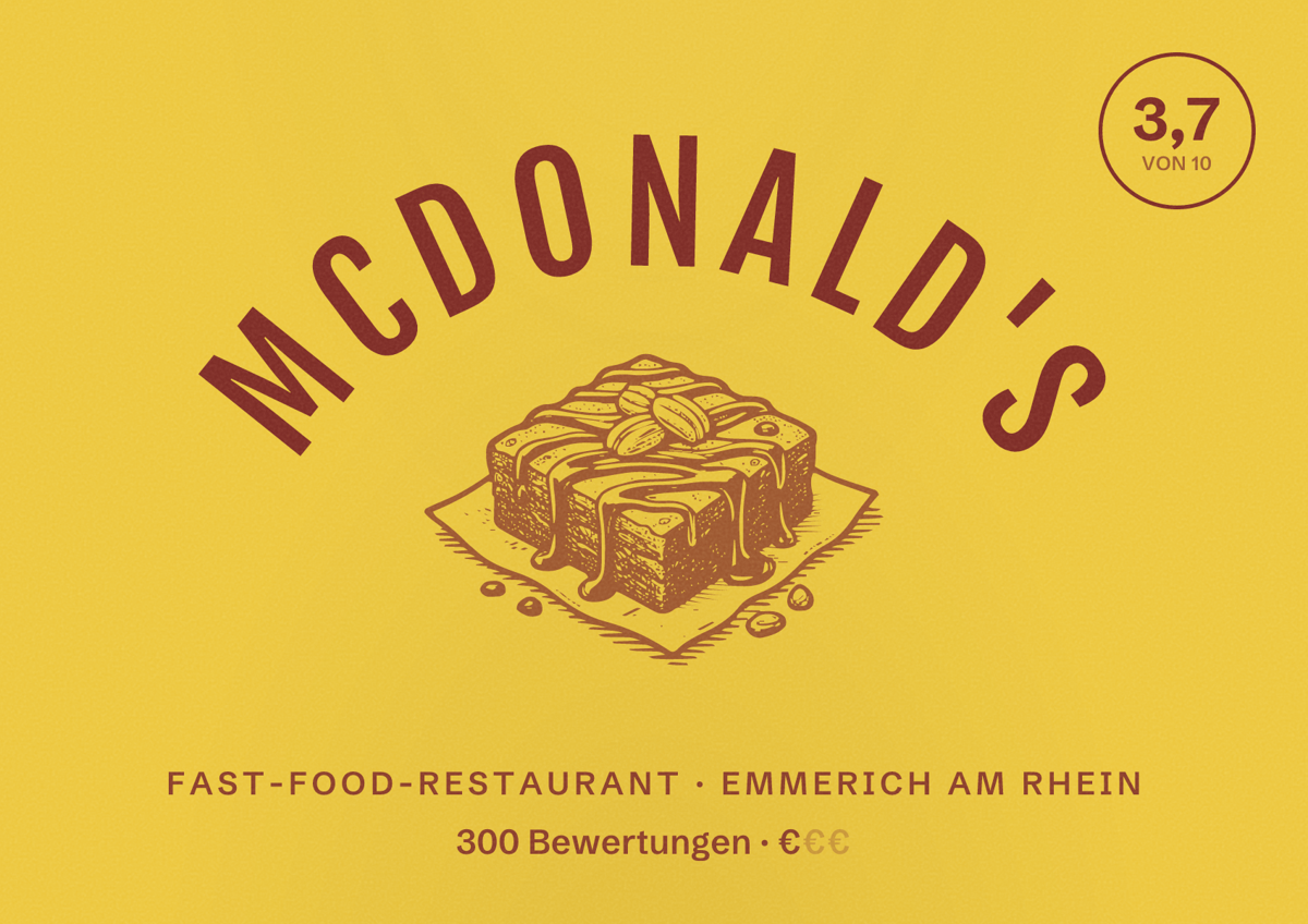 Illustriertes Poster von McDonald's, Fast-Food-Restaurant in Emmerich am Rhein: Bewertung 3,7 von 10 aus 300 Bewertungen, Preisniveau €