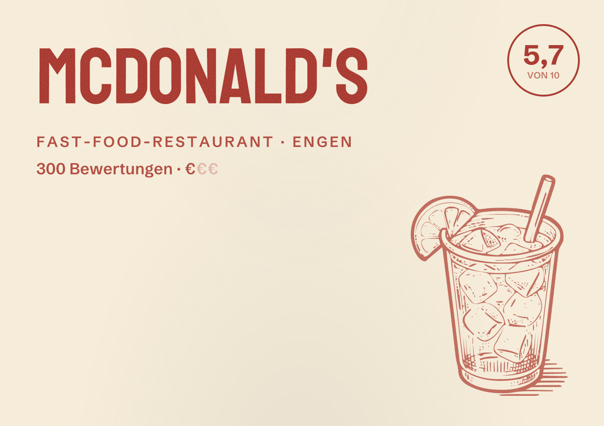 Illustriertes Poster von McDonald's, Fast-Food-Restaurant in Engen: Bewertung 5,7 von 10 aus 300 Bewertungen, Preisniveau €