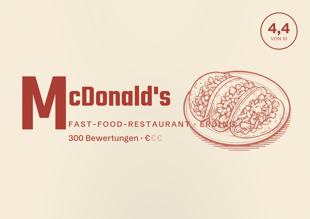 Illustriertes Poster von McDonald's, Fast-Food-Restaurant in Erding: Bewertung 4,4 von 10 aus 300 Bewertungen, Preisniveau €