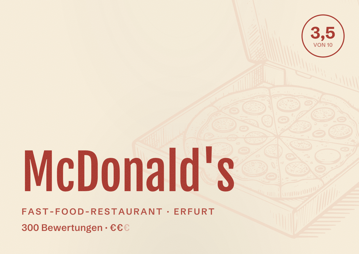 Illustriertes Poster von McDonald's, Fast-Food-Restaurant in Erfurt: Bewertung 3,5 von 10 aus 300 Bewertungen, Preisniveau €€