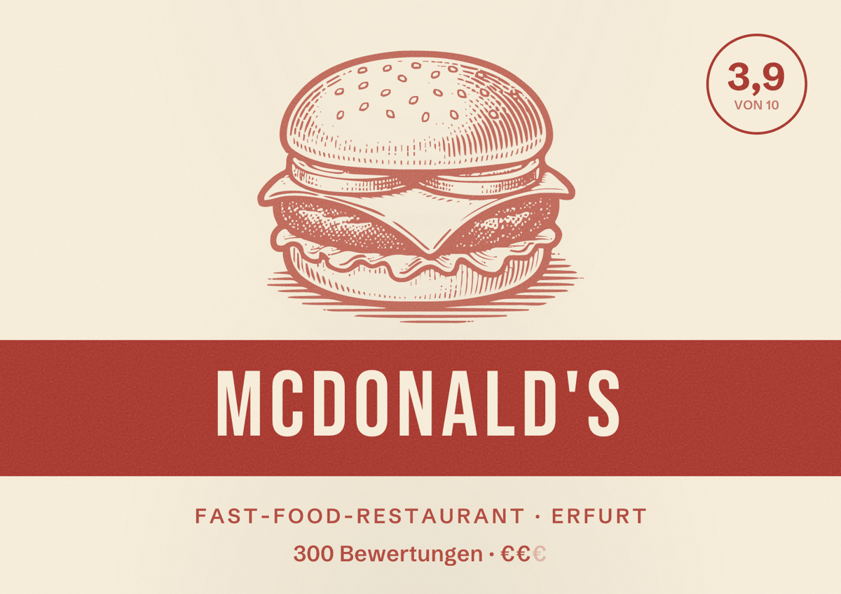 Illustriertes Poster von McDonald's, Fast-Food-Restaurant in Erfurt: Bewertung 3,9 von 10 aus 300 Bewertungen, Preisniveau €€
